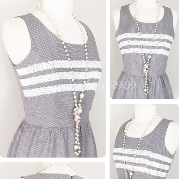 Gray White Lace Trim 100% Cotton Cute A line Dress - Picture 3 of 8